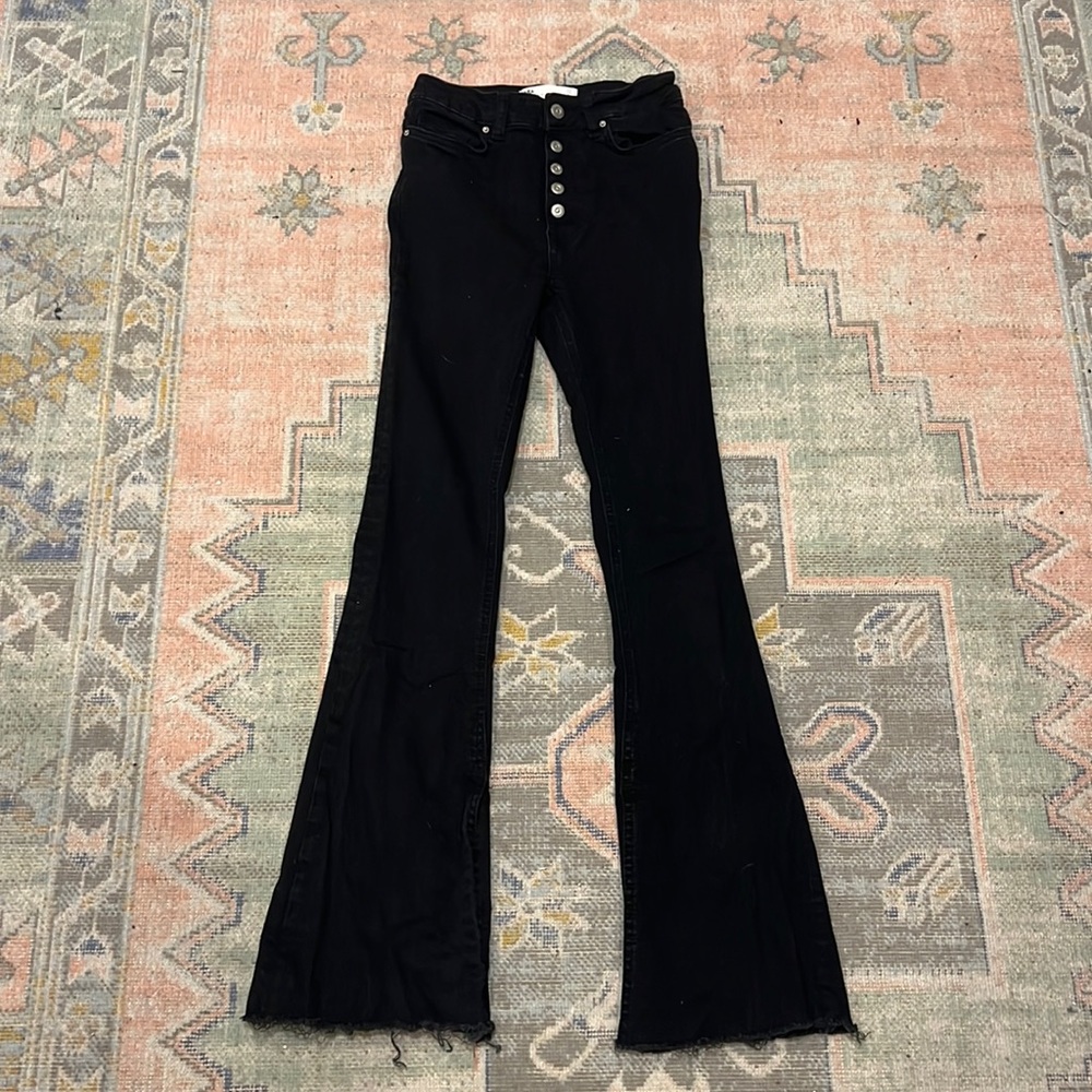 Zara Black Flared High Waisted Button Jeans